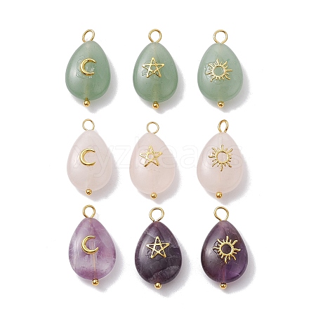 9Pcs 9 Styles Natural Green Aventurine & Rose Quartz & Amethyst Pendants PALLOY-JF02576-1