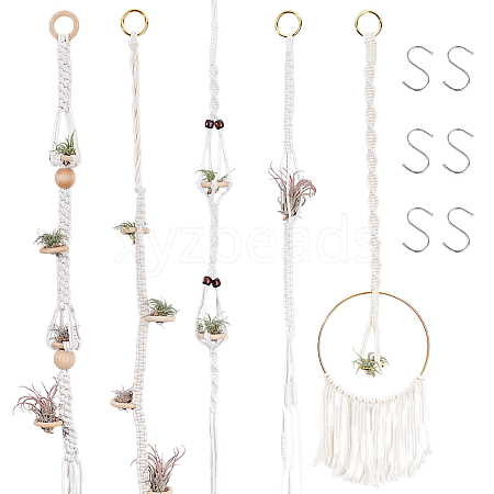 5Pcs 5 Styles Cotton Macrame Plant Hangers AJEW-GA0007-83-1