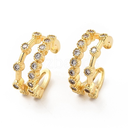 Clear Cubic Zirconia Double-Layer Open Cuff Earrings EJEW-G297-34G-1