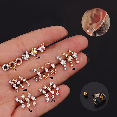 316L Surgical Stainless Steel Micro Pave Clear Cubic Zirconia Cartilage Earrings WG14BE9-17-1