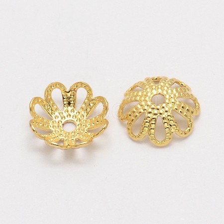 Multi-Petal Flower Brass Fancy Bead Caps KK-P032-04-NR-1