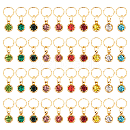 40Pcs 10 Color Vacuum Plating Real 18K Gold Plated 201 Stainless Steel Rhinestone Charms PALLOY-AB00194-1