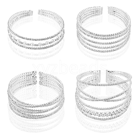 FIBLOOM 4Pcs 4 Style Crystal Rhinestone Tennis Bangles Set BJEW-FI0001-57-1