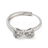 Bowknot Brass Micro Pave Clear Cubic Zirconia Adjustable Rings RJEW-S416-03P-2