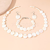 Natural Shell Flat Round Beaded Necklaces & Beaded Bracelets & Dangle Earrings Sets FS-WG8647B-01-1