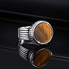 304 Stainless Steel with Natural Tiger Eye Finger Rings for Men FS-WGE1297-04-3