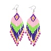 Glass Seed Braided Rhombus with Tassel Chandelier Earrings LS-EJEW-H084-04P-1