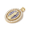 Oval with Virgin Mary Brass Micro Pave Cubic Zirconia Pendants KK-K385-031G-2