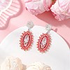 Cross Oval Glass Seed Bead Woven Stud Earrings EJEW-MZ00595-01-1