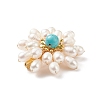Synthetic Green Turquoise & Natural Pearl Braided Bead Flower Lapel Pin JEWB-TA00006-01-4