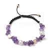 Natural Amethyst Chip & Acrylic Imitation Pearl Braided Bead Bracelets BJEW-JB10462-1