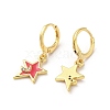 Star & Moon Real 18K Gold Plated Brass Dangle Leverback Earrings EJEW-L268-032G-02-2