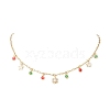 Christmas Brass Pave Clear Cubic Zirconia Snowflake & 304 Stainless Steel Star and Round Glass Tassel Brass Paperclip Chain Bib Necklaces NJEW-JN05504-3