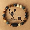 Twelve Constellations Natural Tiger Eye & Picture Jasper & Rhyolite Jasper Round & Column Beaded Stretch Bracelets for Women Men WG6FA5D-10-1