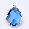 Golden Tone Brass Glass Teardrop Pendants X-GLAA-M006-A-21G-2