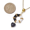 3D Hexagon Glass & Heart Synthetic Blue Goldstone Pendant Necklaces NJEW-MZ00064-3