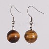 Round 304 Stainless Steel Natural Tiger Eye Dangle Earrings EJEW-JE01973-05-1