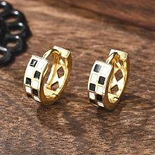 Tartan Pattern Enamel Chunky Hinged Huggie Hoop Earrings for Women EJEW-P196-22G-01