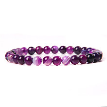 Natural Striped Agate/Banded Agate Round Beaded Stretch Bracelet SF8562-14