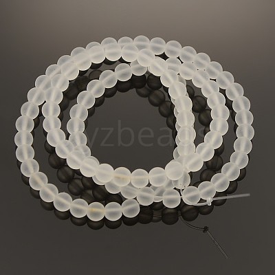 Frosted Transparent Round Glass Beads Strands FGLA-P002-4mm-03-1