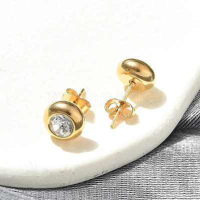 Ion Plating(IP) 304 Stainless Steel Flat Round Stud Earrings EJEW-C099-16C-1