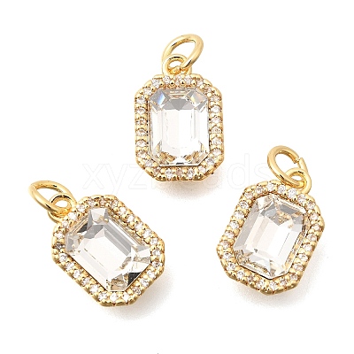 Brass Micro Pave Cubic Zirconia and Glass Pendants KK-N289-14G-01-1
