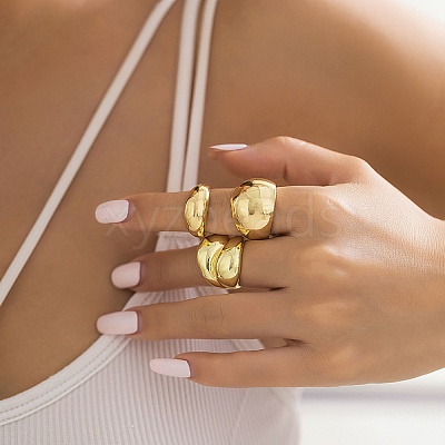 3Pcs Alloy Open Cuff Rings Kit for Women LS-RJEW-K260-04G-1