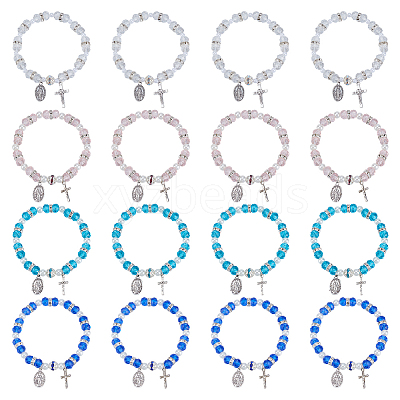 9Pcs 4 Styles Alloy Oval & Cross with Jesus Charm Bracelets BJEW-GO0001-35-1