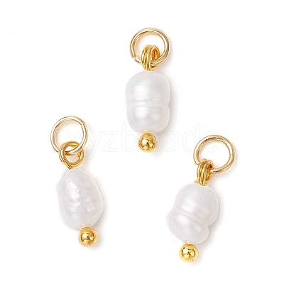 Natural Cultured Freshwater Pearl Potato Charms with Brass Jump Rings X-PALLOY-JF04176-01-1