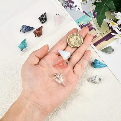 11pcs 11 style Cone/Spike/Pendulum Natural & Synthetic Gemstone Pendants G-NB0003-05-1