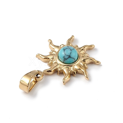 Ion Plating(IP) 304 Stainless Steel with Synthetic Turquoise Sun Charms STAS-G307-04G-1