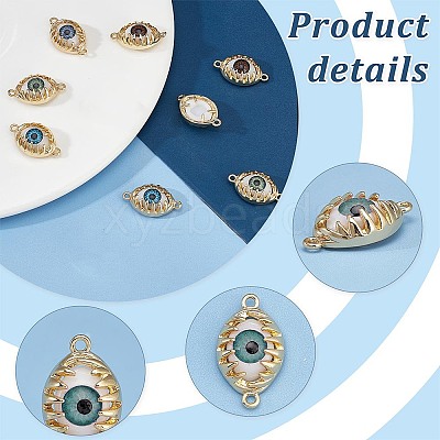 8pcs 4 colors Evil Eye Resin Brass Connector Charms Sets RESI-GA0001-21-1