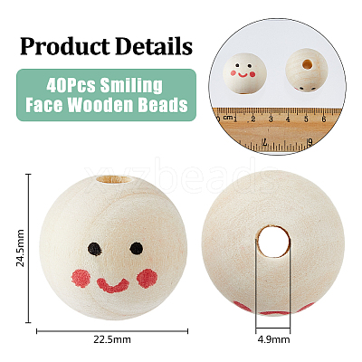 40Pcs Printed Wood European Beads WOOD-DC0001-11-1