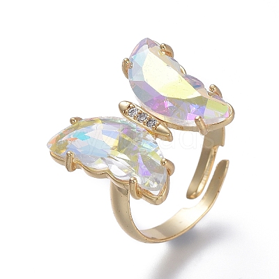 Adjustable Brass Glass Finger Rings RJEW-P148-A01-12-1