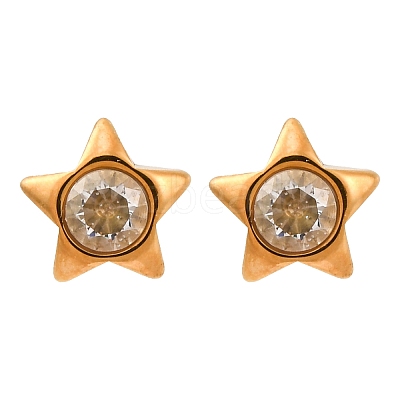 304 Stainless Steel Clear Cubic Zirconia Stud Earrings EJEW-Q044-06G-1
