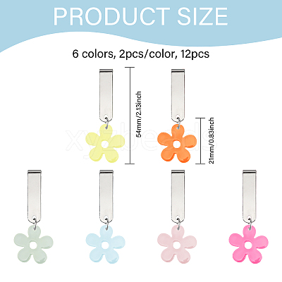 12Pcs 6 Colors Flower Acrylic Shoe Charms HJEW-CA00022-1