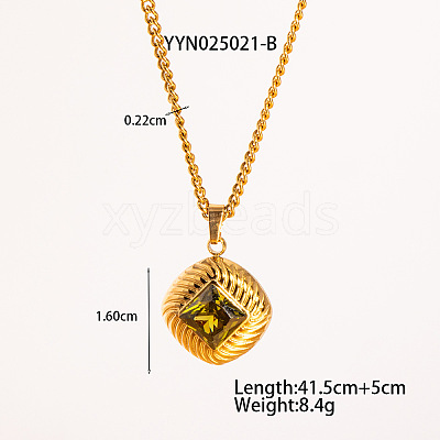 Retro Rhombus Stainless Steel Cubic Zirconia Pendant Necklaces for Women CQ6357-1-1