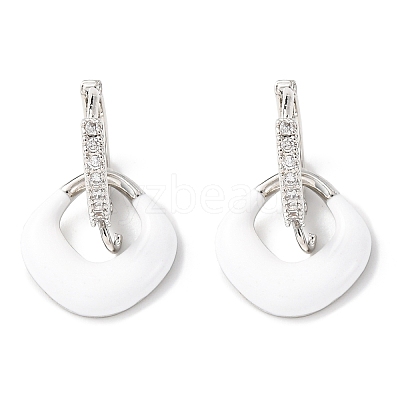 Brass Micro Pave Clear Cubic Zirconia Square Dangle Earrings Findings EJEW-A149-01A-P-1