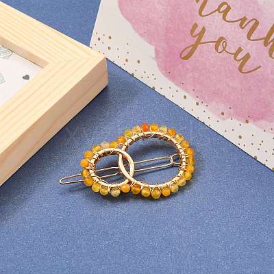 Alloy Hollow Geometric Natural Agate Beads Hair Barrettes PHAR-JH00059-02-1