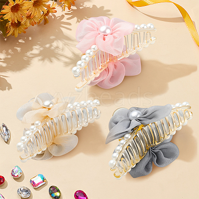 3Pcs 3 Colors PS Plastic & Polyester & Iron Claw Hair Clips for Women Girls Thick Hair PHAR-GO0001-04-1