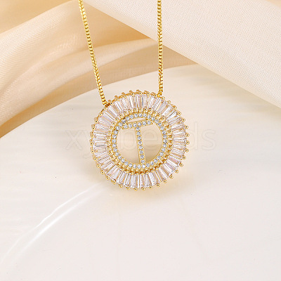 Brass Pave Clear Cubic Zirconia Ring with Letter Pendant Box Chain Necklaces FS-WG44D8C-20-1