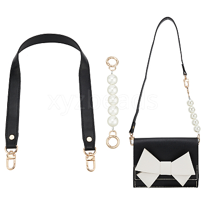2Pcs 2 Style PU Leather & Round ABS Plastic Imitation Pearl Bag Straps Sets FIND-WR0009-23A-1