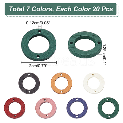 140Pcs 7 Colors Wood Connector Charms WOOD-NB0002-21-1