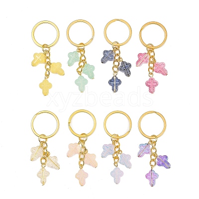 8Pcs Transparent Spray Paint Glass Keychains KEYC-JKC01392-1