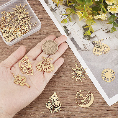 20Pcs 10 Style Ion Plating(IP) 201 & 304  Stainless Steel Pendants STAS-SC0004-74-1