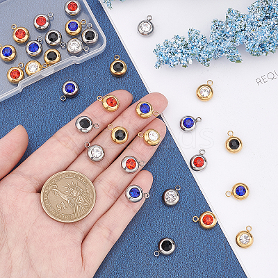 32Pcs 8 Color 304 Stainless Steel Rhinestone Charms STAS-UN0023-86-1