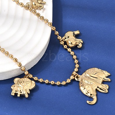 316L Surgical Stainless Steel Baby Elephant Mother Elephant Bib Necklaces for Mother's Day NJEW-D297-02G-1