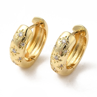 Clear Cubic Zirconia Star Hoop Earrings LS-EJEW-C022-04G-1