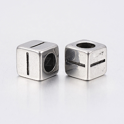 304 Stainless Steel Large Hole Letter European Beads LS-STAS-H428-01AS-I-1