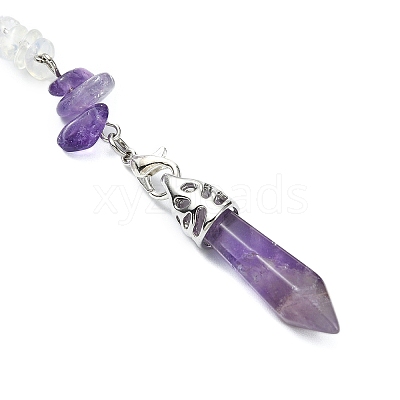 Pointed Faceted Bullet Natural Amethyst & Opalite Chip Dowsing Pendulums PALLOY-JF03067-1